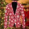 Herrenanzüge mit einem Knopf, weihnachtlich bedruckt, legere Anzugjacke, modisches und schmal geschnittenes zweiteiliges Herrenkleid