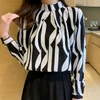 Women's Blouses Stripe Blouse Women Standing Collar Womens Tops Korean Fashion Chiffon Vintage Shirts And Spring Long Sleeve