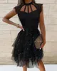 Casual Kleider Cutubly Schwarz Vestidos Kleidung Rock Spitze Rüschen Mini Outfits Mode Nacht Robe Shorts Sommer 2023 Dame Straße