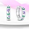 Kolczyki obręcze błyszczące 925 Sterling Srebrna kolorowa CZ Crown Butterfly for Women Stud Carding Wedding Fine Biżuter