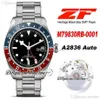 ZF GMT PEPSI 41mm A2836 Automatisk herrar Titta på Blue Red Bezel Black Dial Rostless Steel Armband Super Edition PTTD PURETIME C02279P