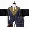 Abiti da uomo Blazer stile britannico uomo gilet scozzese giacca pantaloni 3 pezzi set moda maschile fascia alta sottile banchetto di nozze giacca da lavoro cappotto a231211