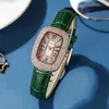 腕時計gedi贅沢な女性がフルラインストーン長方形のファッション防水革のレザーブレスレット時計カジュアルリストfor220w