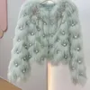 Kvinnors päls kvinnor Autumn Winter Faux Pearls Pärlade kappa varma remsor vävda mink Floral broderi jacka fluffiga diamanter kofta