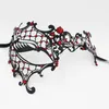 Fashion Cosplay Halloween Mask Fun Black Red Clear Clear Rhinestone Metal Party Mask Costume Halloween Phantom Filigree Wedding Masquera276E