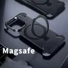 Luxury Leather/PC Back Panel Ny metall Frame Sock Proof Phone Case med magnetisk ringhållare för Mate 60 iPhone 14 15 Pro telefonfodral