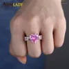 Gota de agua, Gema grande, Baguette CZ, anillo de corazón rosa, Circonia cúbica ostentosa, moda de lujo, Hiphop, joyería para mujer, regalo 1280M