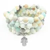 SN1351 2018 MALA BRACELET FASHIT WOMENS BRACELET NATURAL 8 mm Amazonite 108 Mala Hamsa Charm Yogi Necklace319e