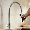 Keukenkranen Lente Stijl Verchroomd Wastafel Pull Kraan Mixer Dual Sproeier Draaibare Uitloop Draaibare Koude Sink Kranen