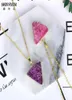 Shinygem 2021 Natural Handmadepurplepink Druzy Pendant Halsband Guldplätering Uttalande Triangel Pyramid Stone Trendy for Women5613252