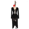 Stage Wear Cristaux Robe de danse latine Costume professionnel noir pour femmes Fringe Samba Coloré Lady Ballroom Robes de compétition