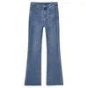 Kvinnors jeans Micro Fleared Blue for Women 2023 Spring High midja Korean Fashion Loose Elastic Straight Denim Pants Midja