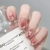 Kunstnagels 24 stuks draagbare Franse nep met lijm eenvoudige vierkante nagel roze korte afneembare druk op tips naakt manicure