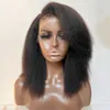 Perruques synthétiques Partie centrale pré-épilée sans colle 180 densité courte Bob Yaki Kinky droite naturelle noire dentelle avant perruque pour femmes BabyHair DailyL240124