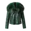 Women's Leather 2023 Genuine Bomber Jacket Winter Fur Collar Raccoon Real Women Lady Streetwear Coats