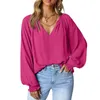 Blusas femininas com decote em v moda casual solto manga longa feminina simples chiffon camisas e topos outono plissado senhoras roupas sólidas 28612