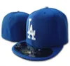 Hela Men039S toppkvalitet LA Royal Blue Fitted Hat Flat Brim Embroiered Logo Fans Baseball Hats storlek LA On Field Full Close367190