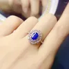 Кольца кластера Натуральный настоящий синий сапфир Роскошное кольцо для ювелирных изделий Стерлинговое серебро 925 пробы 5 7 мм 1 карат Драгоценный камень Fine J22914