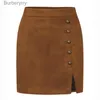 Skirts New In Autumn Winter Women's Solid Suede High Waist Office Wear Professional Lady Skirt Metal Buckle Bodycon Sexy Short SkirtsL231212