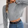 Женские свитера, укороченный свитер, повседневные вязаные пуловеры с длинными рукавами, осенне-зимний модный модный пуловер для женщин
