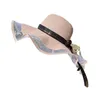 Cappelli a tesa larga da donna in paglia con nastro bowknot da donna traspirante protezione solare cappellino da sole floppy visiera da spiaggia per le vacanze