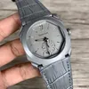 MENSKRAVTER OKTOGONAL GRÅ Face Casual Titanium Case Quartz Movement Leather Strap 41mm armbandsur Montre de Luxe267s