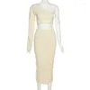 ワークドレス2023秋のストリートウェアファッションの女性服ソリッド2ピースセットワンショルダー不規則なタンクトップハイウエストミディスカートスリム