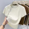 女性用Tシャツ丸い首の縞模様のストライプ半袖ニットセーターTシャツ2023秋の気質収穫トップの女性