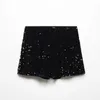 Shorts pour femmes Mode Velours Noir Pour Femmes Brillant Paillettes Polyvalent Pantalon Court Femme Chic Clubwear Solide High Street