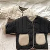 Vestes d'automne et d'hiver pour garçons et filles, manteau en laine d'agneau des deux côtés, vêtement pour bébé, simple boutonnage, col rond, coton-P