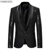 Ternos masculinos blazers preto lantejoulas um botão xale colarinho terno jaqueta homens bling glitter nightclub baile de formatura dj blazer jaqueta homens roupas de palco para cantores 231211