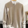 Pulls pour hommes Pull en mélange de cachemire Col haut Pull à fermeture éclair Couleur unie Col polo tricoté Hiver Épaissi Chaud Grand