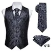 Men's Vests Designer Mens Classic Black Paisley Jacquard Folral Silk Waistcoat Vests Handkerchief Tie Vest Suit Pocket Square Set Barry.Wang 231212