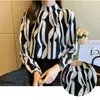 Women's Blouses Stripe Blouse Women Standing Collar Womens Tops Korean Fashion Chiffon Vintage Shirts And Spring Long Sleeve