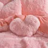 Conjuntos de cama Luxo Inverno Quente Longo Pelúcia Rosa Conjunto de Cama Rainha Mink Veludo Duplo Duveta Capa Set com Folha Equipada Calor Quilt Covers 231211