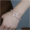 Bracelets de charme Délicat Baguette CZ Coeur Forme Réglable Bracelet Bracelet Glacé Bling 5A Zircone Cubique De Luxe Femmes Hiphop Dhu5R