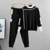 Women's Two Piece Pants Set Women Outfit 2023 Minimalist Contrasting Round Neck Long Sleeved Comfortable Pocket Pant Sets For 2 Pieces