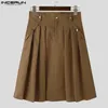 Men's Pants INCERUN 2023 American Style Trousers Simple Pleated Pantalons Streetwear Male Solid All-match Half Skirts S-5XL