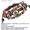Charm-Armbänder, Boho-Zigeuner-Hippie-Design, Leder-Seil-Augen-Armband, braunes mehrschichtiges Rindsleder, gewebtes Perlenarmband, Unisex, verstellbarer Schmuck, L231214