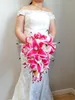 Свадебные цветы Прибытие Водопад Темно-розовые лилии с белой розой Персик Каскадный свадебный букет Искусственный