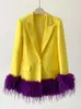 Ternos femininos high street est 2023 elegante designer jaqueta único botão pena embelezado blazer