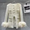 Women's Jackets PREPOMP Winter Collection Fur Sleeve Cuff Rhinestone Buttons White Duck Down Liner Woolen Jacket Women Trench Coat GM769