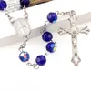 Pendentif Colliers À La Main Perles De Verre Bleu Croix Chapelet Collier Mode Cristal Bijoux Accessoires Présent Pour Unisexe