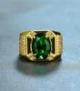 Wedding Rings Gorgeous Female Male Crystal Green Stone Ring Luxury 18KT Yellow Gold Big Oval Engagement For Men Women5076147