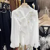 Kvinnors blusar WDMSNA 2023 Autumn Korean Fashion Chiffon Shirt Women Lace Up Bow Design Studded Diamonds Long Sleeve Blusa Top