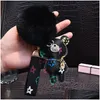 Porte-clés Mignon Pompon Porte-clés Mode Chat Teddy Bear Designer Chaîne Bague Cadeaux Femmes PU Cuir Boucles De Voiture Sac Charm Accessoires Me Dhoql