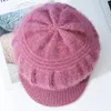 Visiere Cappelli con visiera invernale per donna Berretto lavorato a maglia a tesa corta più spesso Ragazze Autunno Abbellimento in metallo Cappello solido Scaldino Cofano morbido Casual