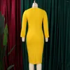 Casual Dresses Elegant Bodycon For Women Round Neck Full Sleeve Sheath Package Hips Mid Calf Fashion Business Chic Work Wear Dress Midi