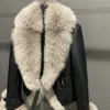 Veste en cuir de mouton véritable en fausse fourrure pour femme avec grand col vêtements d'extérieur pour femmes manteau de mode pour dames hiver 231211