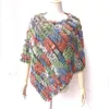 Scarves 2023 Autumn Women Multi Color Knitted Fur Ponchos Fashion Warm Female Genuine Cape Blue Wrap